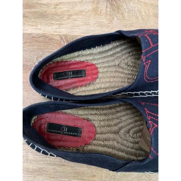 Carolina Herrera Women's Espadrilles Size 40 Canvas & Jute Navy Red - Picture 4 of 7